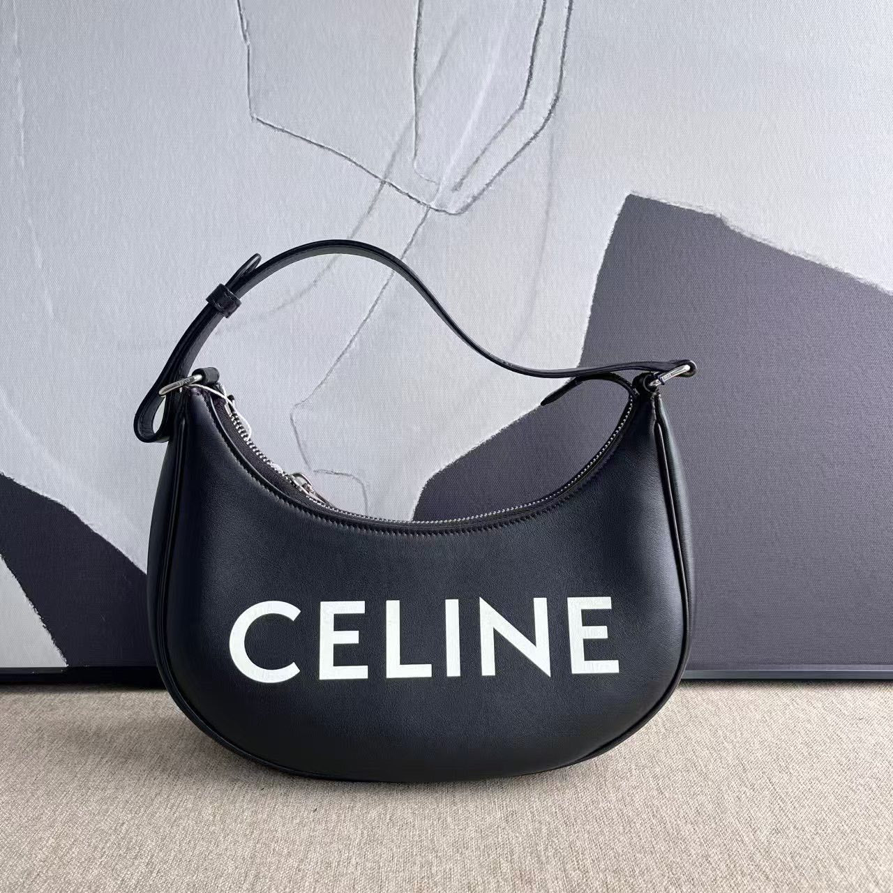 Luxury CELINE Black Leather Underarm Shoulder Bag