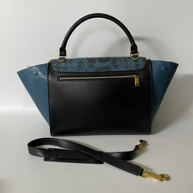 Luxury CELINE Two Ways Bag in Blue and Black Python Leather - Satchel