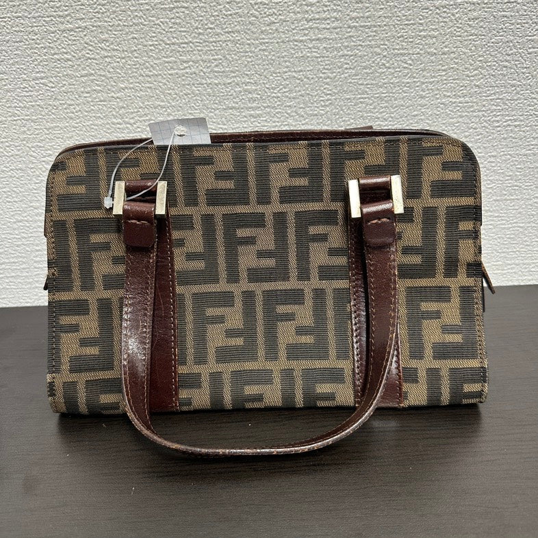 Fendi FF Logo Canvas Brown Shoulder Bag