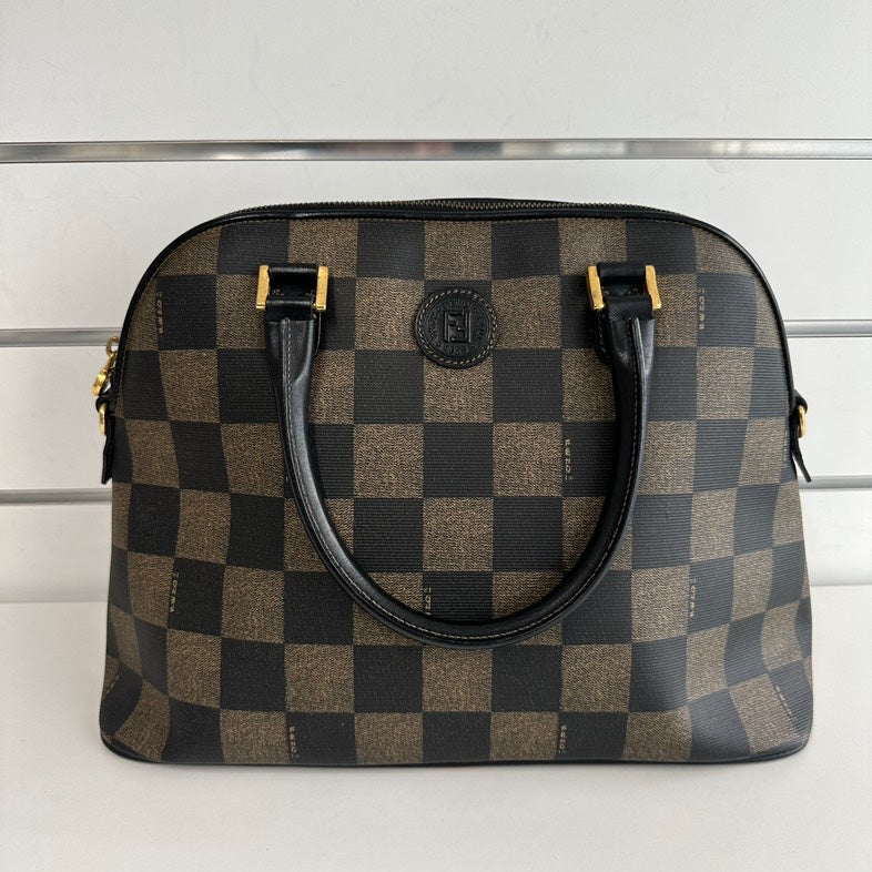 Fendi Alma Checkered Brown Satchel Bag