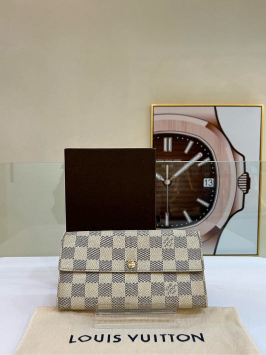 Louis Vuitton Damier Azur Sarah Wallet Beige Checkered Wallet