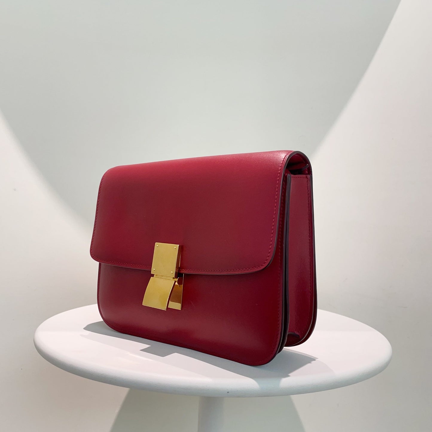 Luxury CELINE Box Bag in Burgundy Leather, Shoulder Bag
