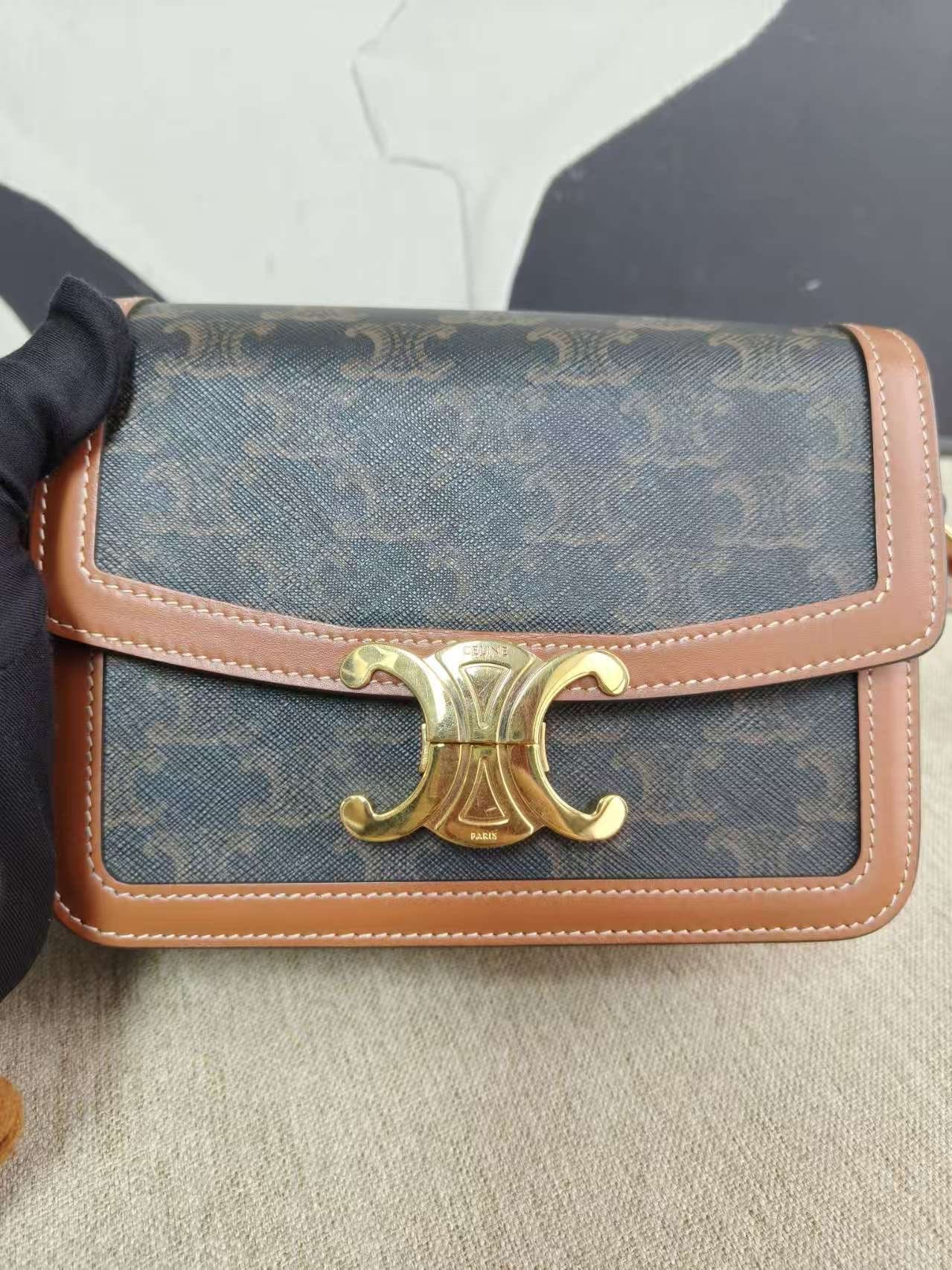 Luxury CELINE Triomphe Teen Bag in Brown Canvas Shoulder Bag