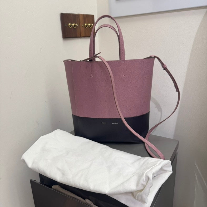 Luxury CELINE Vertical Cabas Tote in Pink and Black Leather Tote Bag
