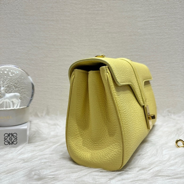 Luxury CELINE Teen Soft 16 Yellow Leather Satchel Bag