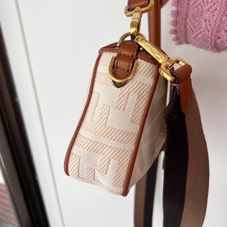 Fendi Canvas & Leather 2way Handbag AF701 Beige