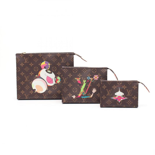 LOUIS VUITTON LV × TM Posh Trio Monogram Brown PVC Pouch Set Collaboration with Takashi Murakami