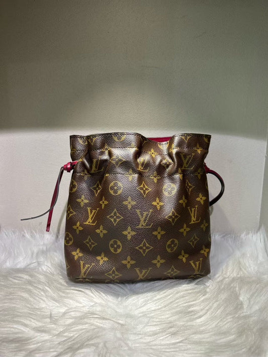Louis Vuitton Monogram Drawstring Brown Leather Bag, No Strap