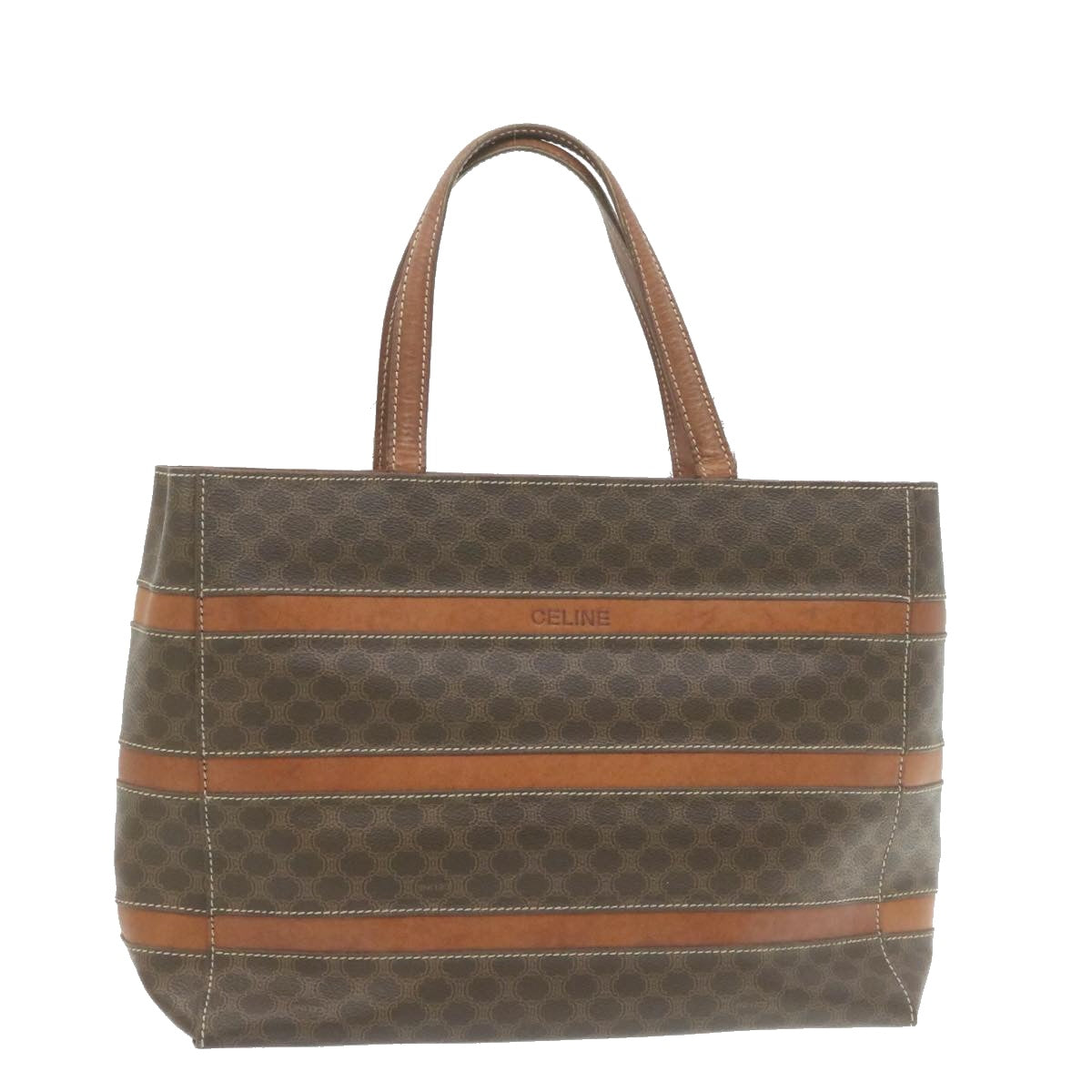 Luxury CELINE Macadam Canvas Tote Bag PVC Leather Brown rd1995