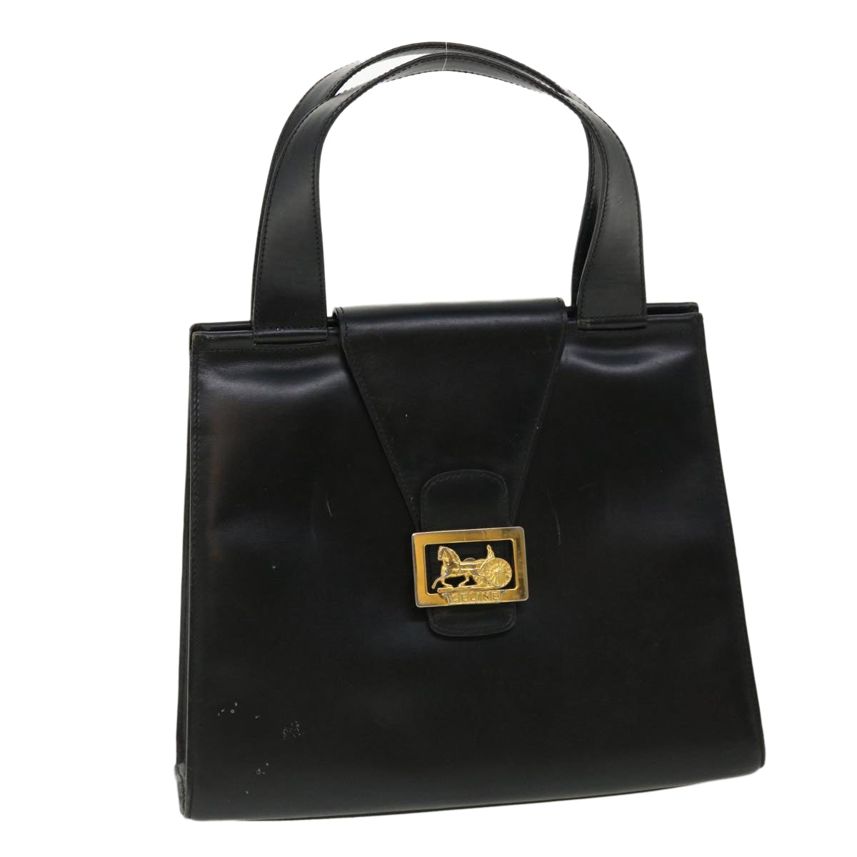 Luxury CELINE Horse Carriage Hand Bag Leather Black rd3150