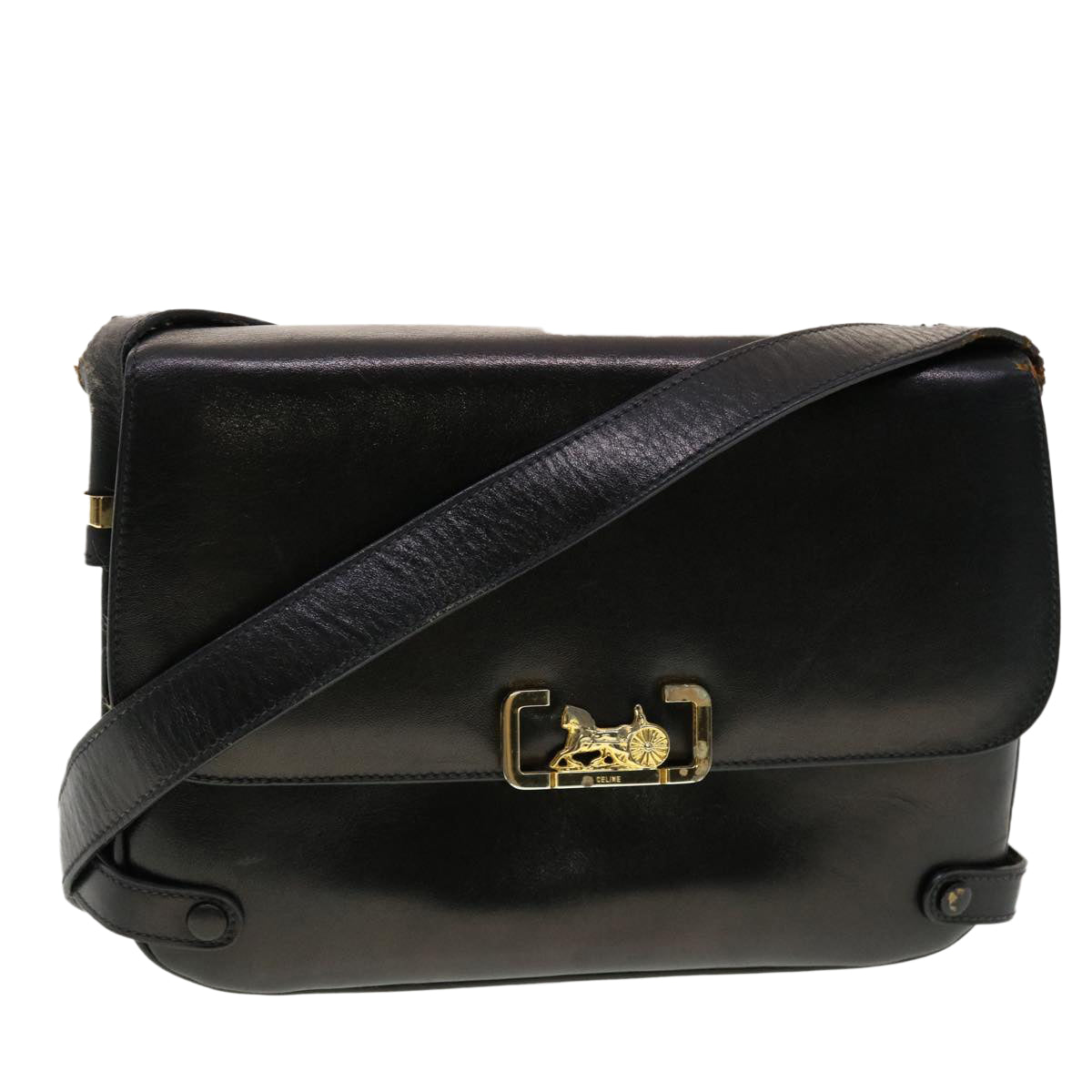 Luxury CELINE Horse Carriage Shoulder Bag Leather Black rd4883