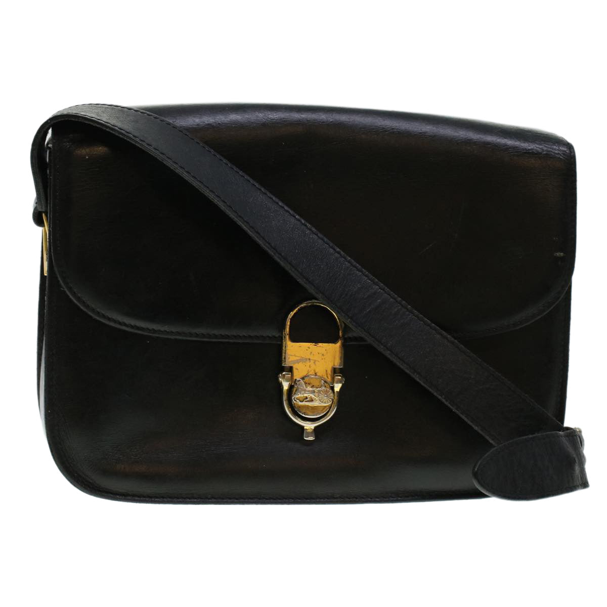 Luxury CELINE Horse Carriage Shoulder Bag Leather Black rd5032