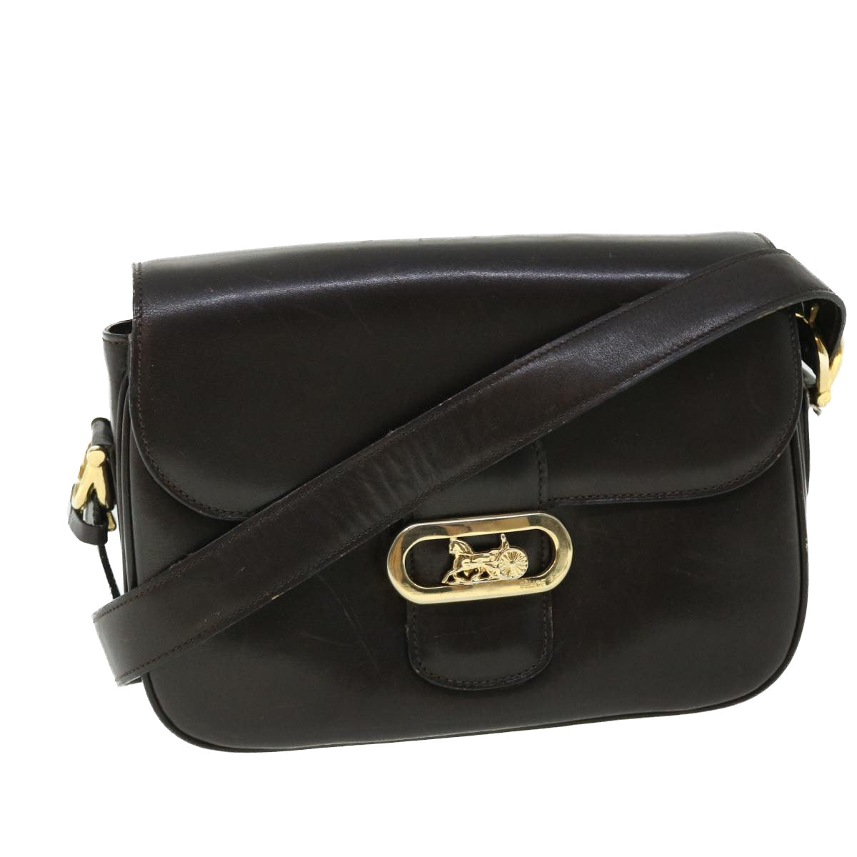 Luxury CELINE Horse Carriage Shoulder Bag Leather Brown rd5687
