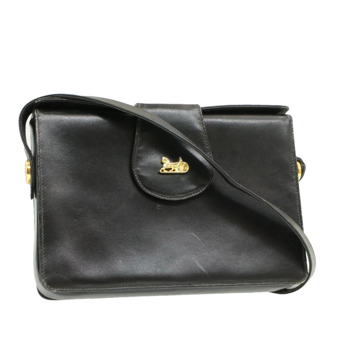 Luxury CELINE Horse Carriage Shoulder Bag Black Leather rd764