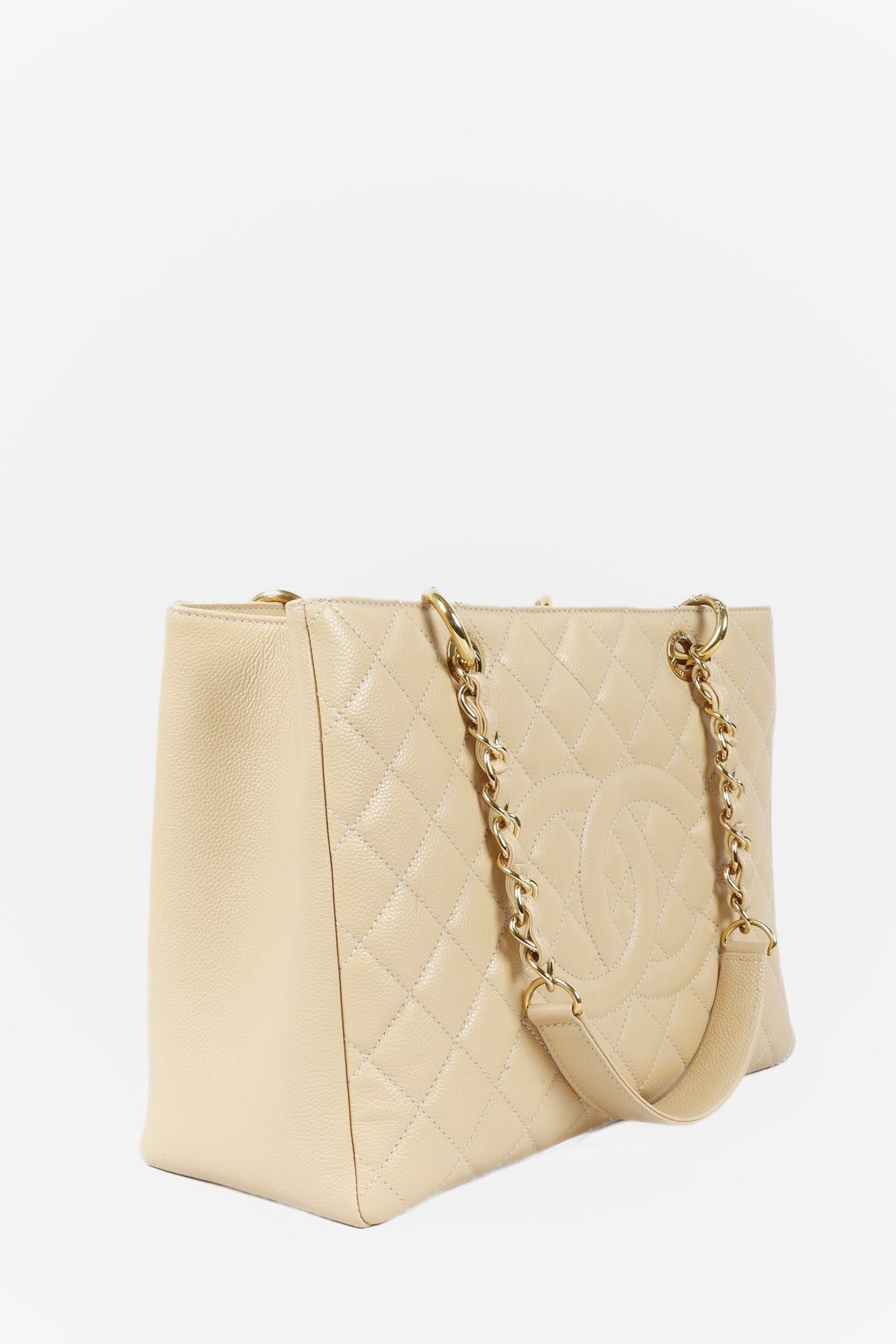 Chanel Beige Caviar Grand Shopping Tote Tote Bag - Rovelle Bags