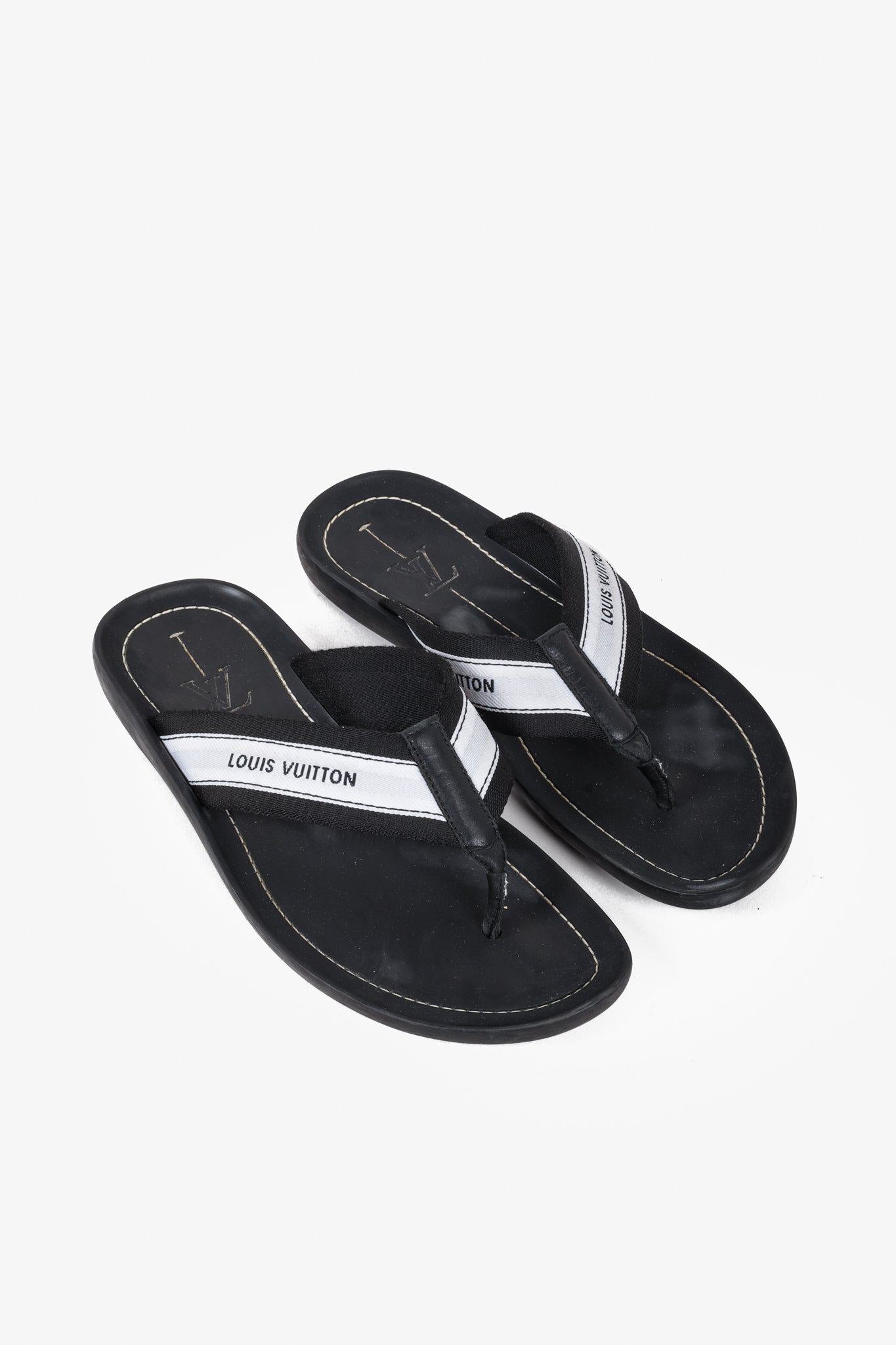 Louis Vuitton Black and White Canvas Flip Flops