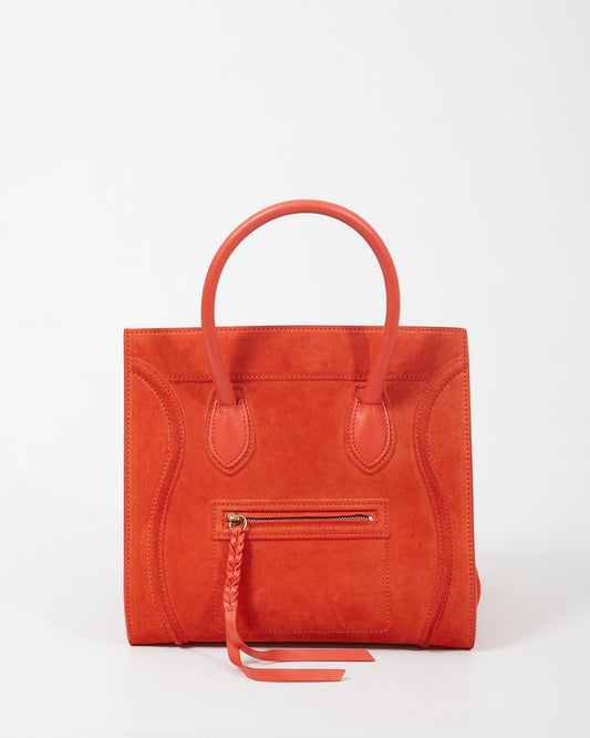 Celine Orange Suede Medium Luggage Phantom Bag