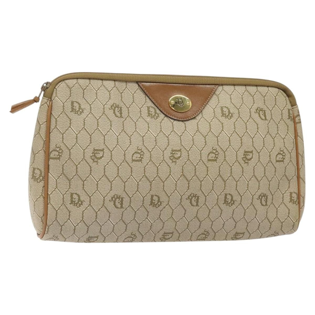 Christian Dior Honeycomb Zip Pouch Coated Canvas Beige Pvc Clutche & Pouche Bag ()
