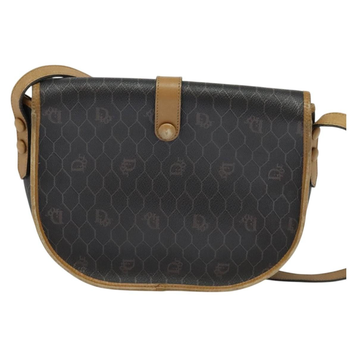 Christian Dior Honeycomb Flap Crossbody Bag Canvas And Leather Black Canvas Bag ()
