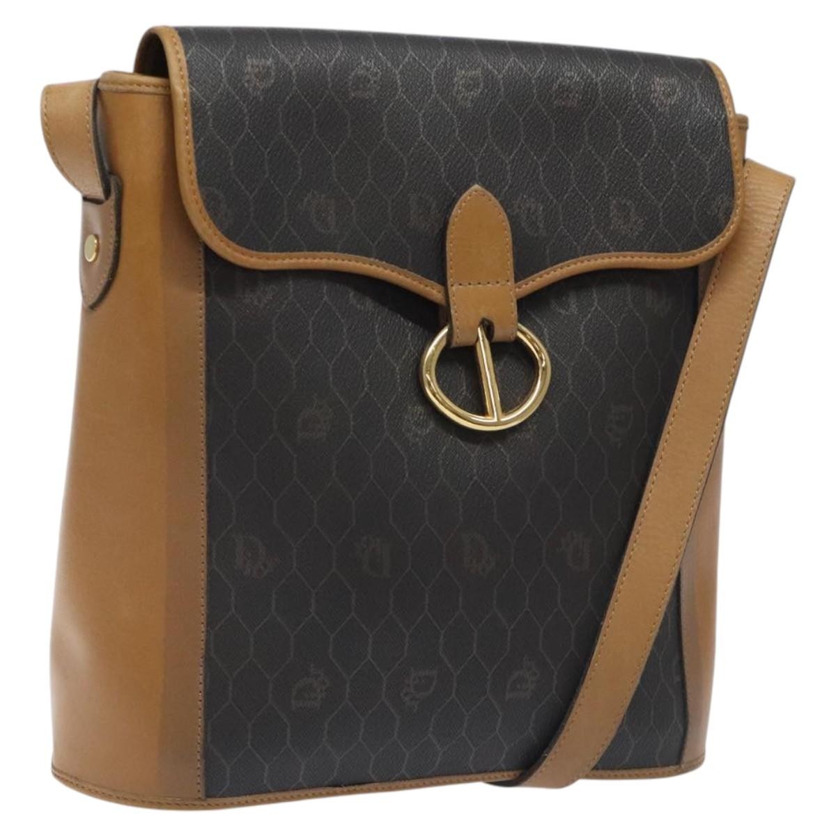 Christian Dior Honeycomb Flap Crossbody Bag Canvas And Leather Black Canvas Bag ()