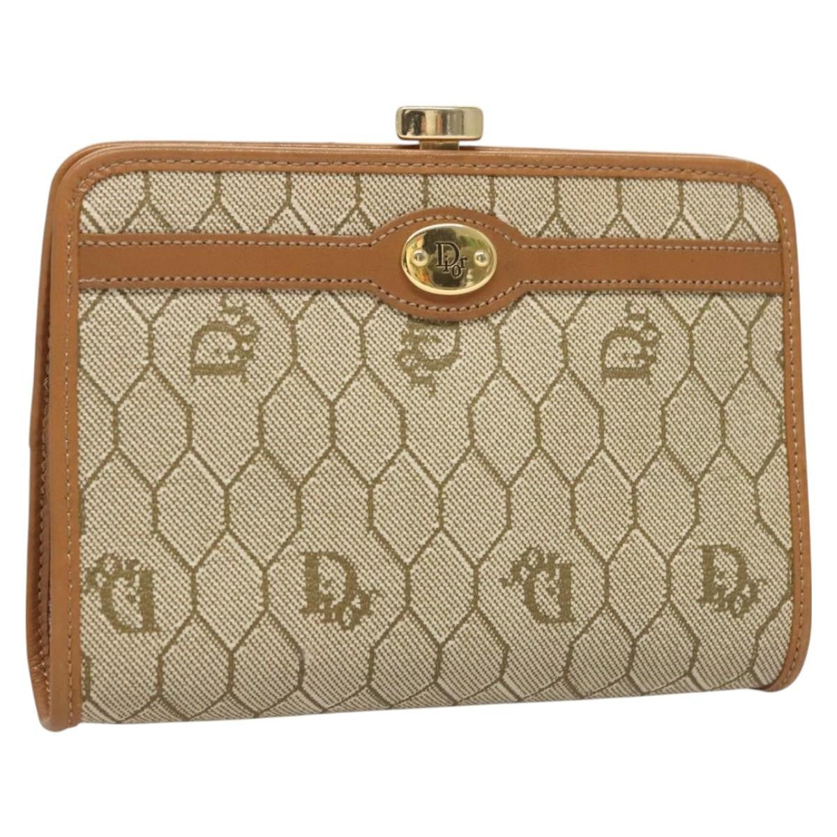 Christian Dior Honeycomb Zip Pouch Coated Canvas Beige Pvc Clutche & Pouche Bag ()