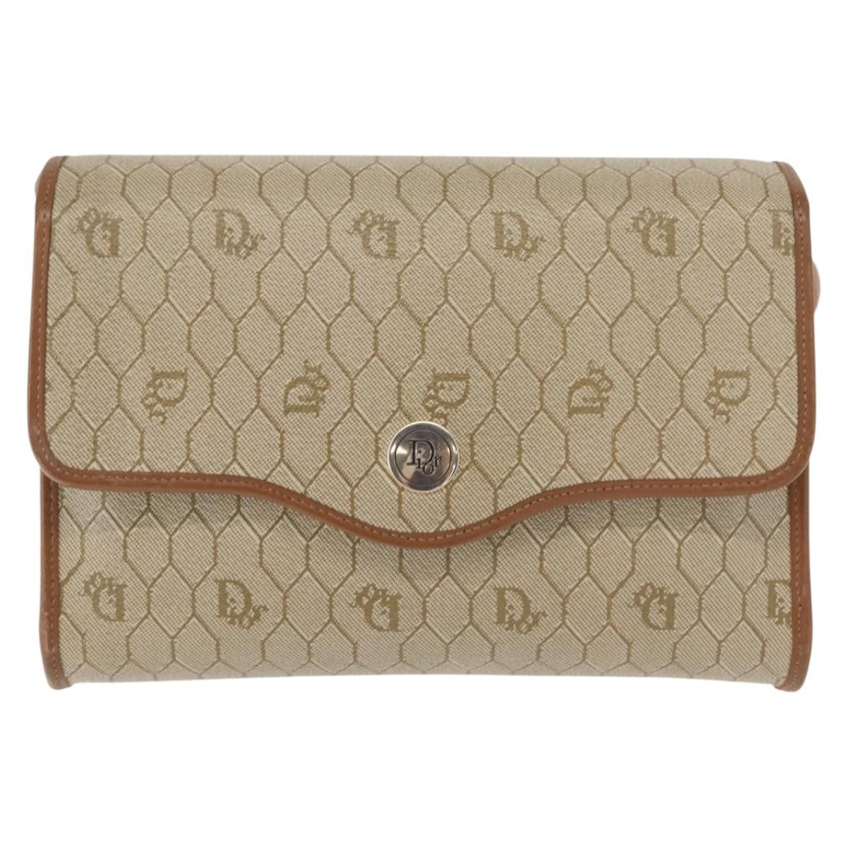 Christian Dior Honeycomb Flap Crossbody Bag Canvas And Leather Beige Canvas Shoulder Bag Bag ()