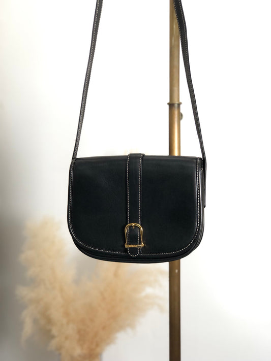CELINE Belt Buckle Stitch Shoulder bag Black 8d2v6y