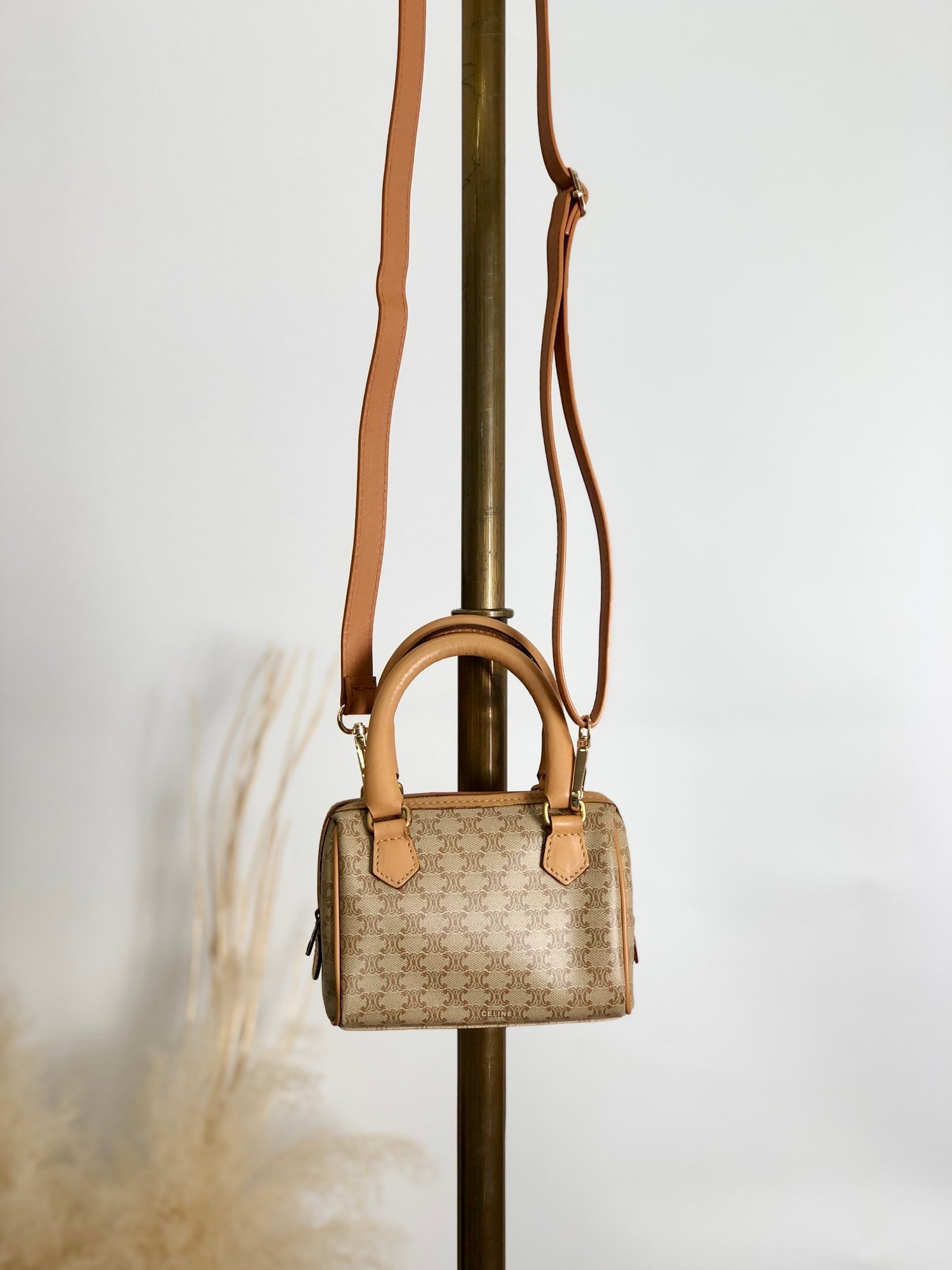 CELINE Macadam Two-way Small Handbag Shoulder bag Beige ecy7xt