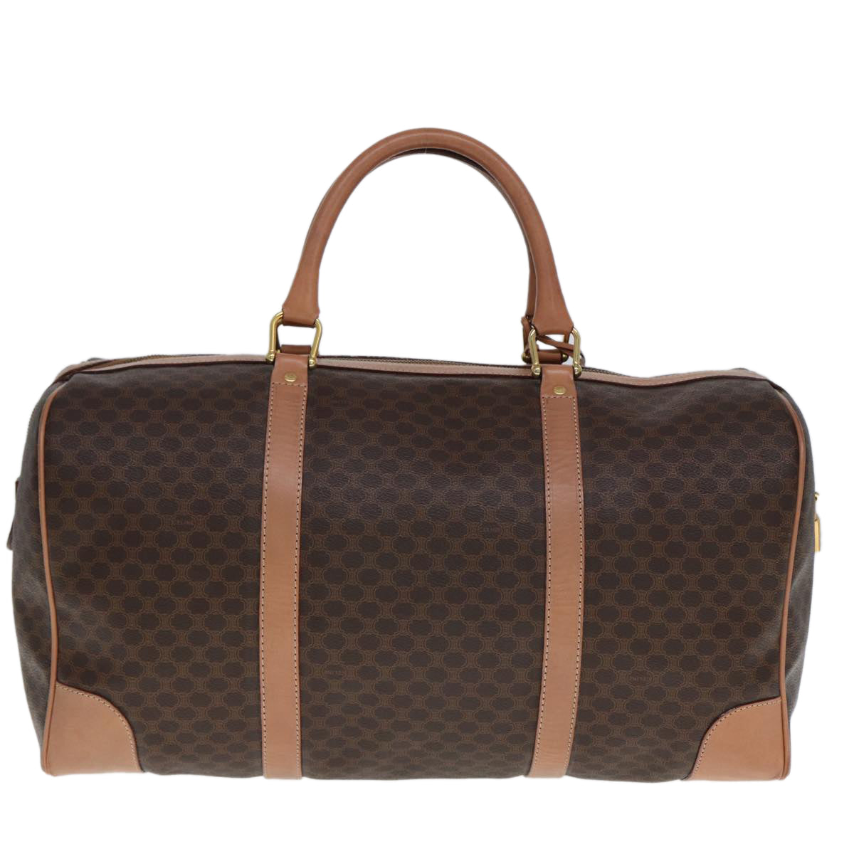 Luxury CELINE Macadam Canvas Boston Bag PVC Leather Brown tb1107