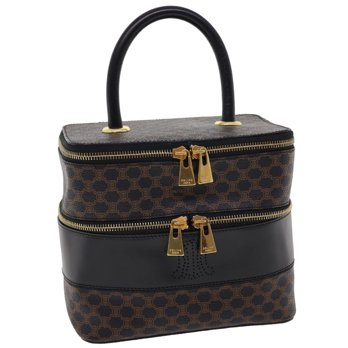 Luxury CELINE Macadam Canvas Vany Cosmetic Pouch Black 28799A