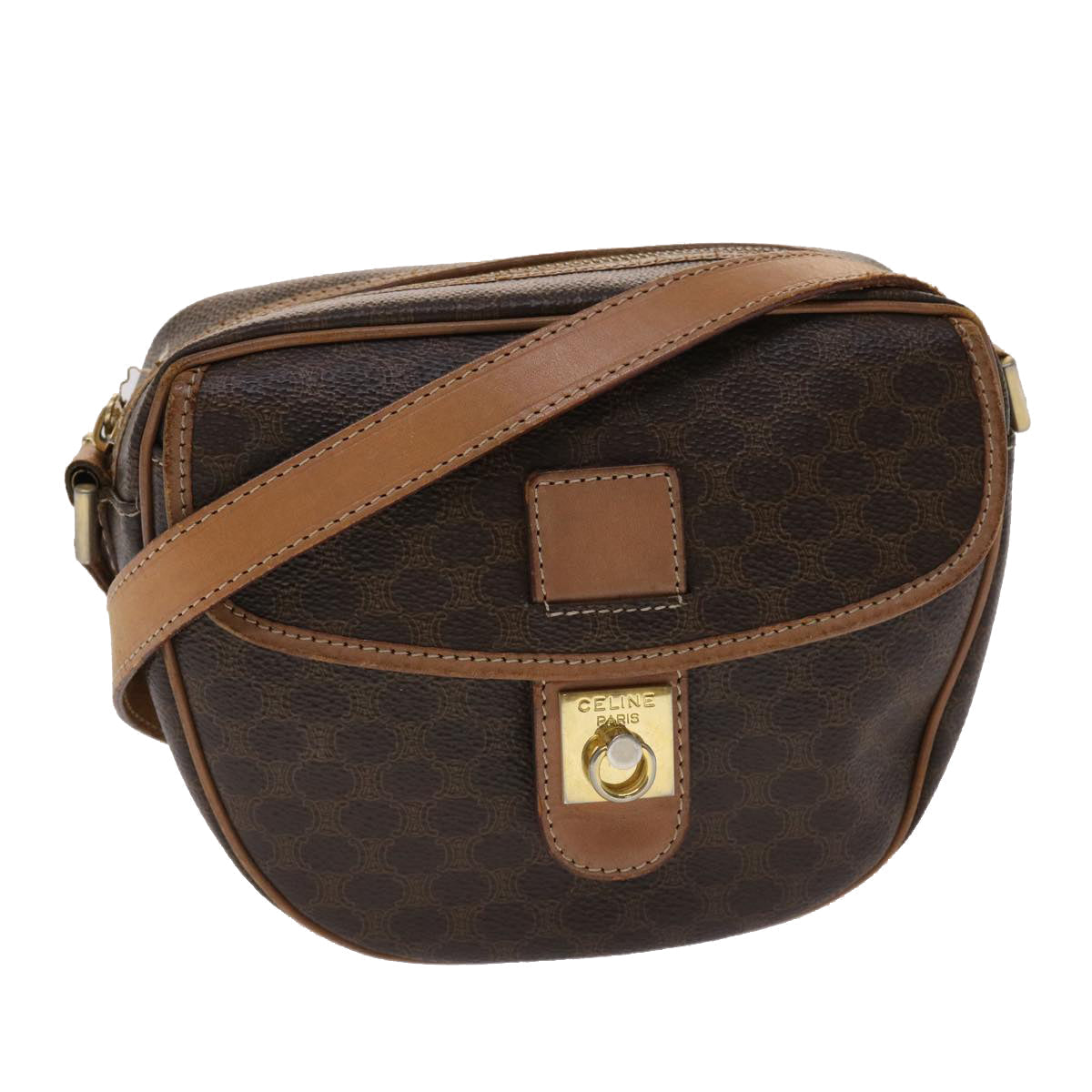 Luxury CELINE Macadam Canvas Shoulder Bag PVC Leather Brown rd4009