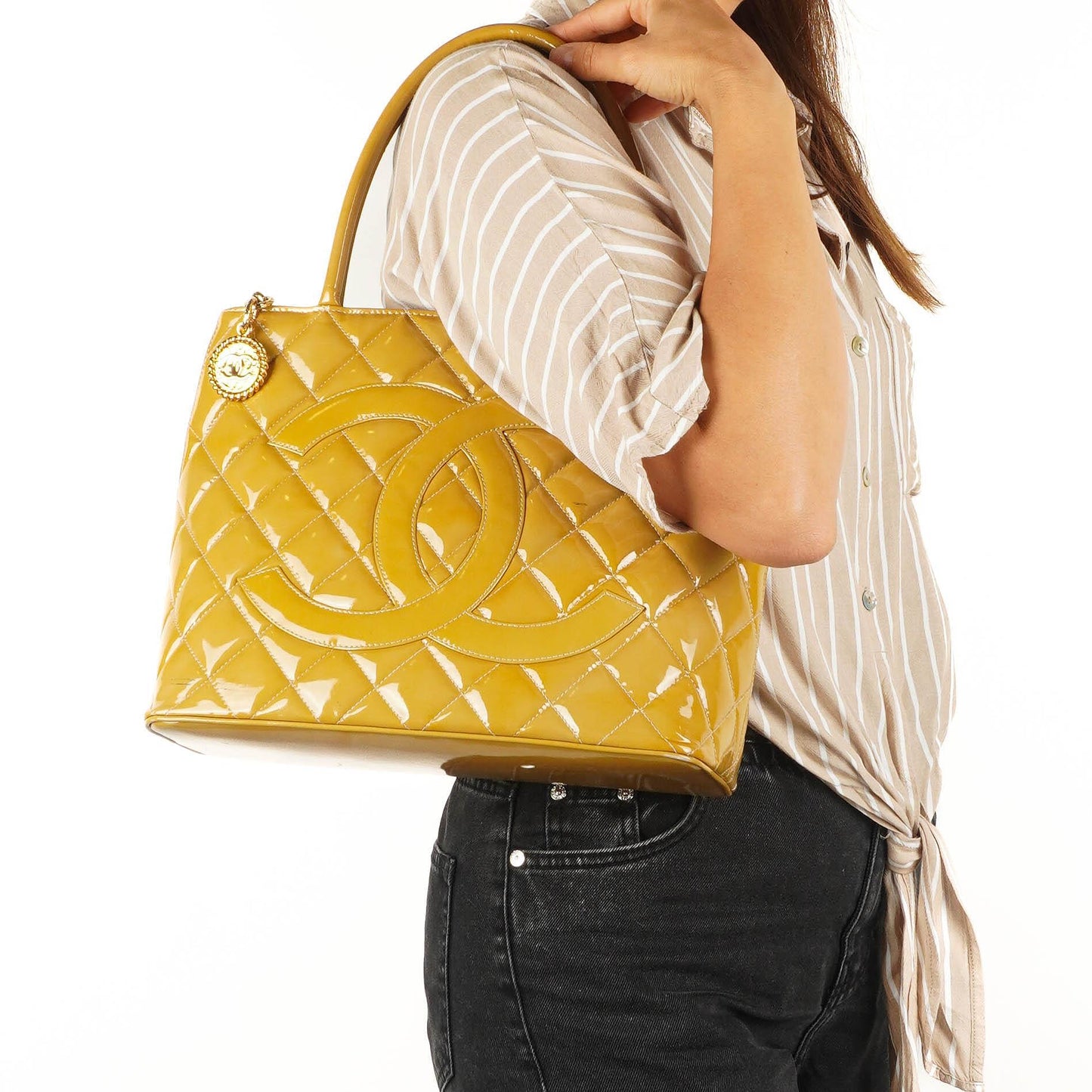 The Chanel Patent Medallion Tote Yellow