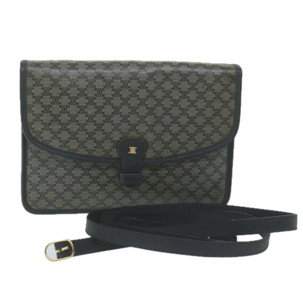 Luxury CELINE Macadam Canvas Shoulder Bag Coated Canvas Navy ti1495