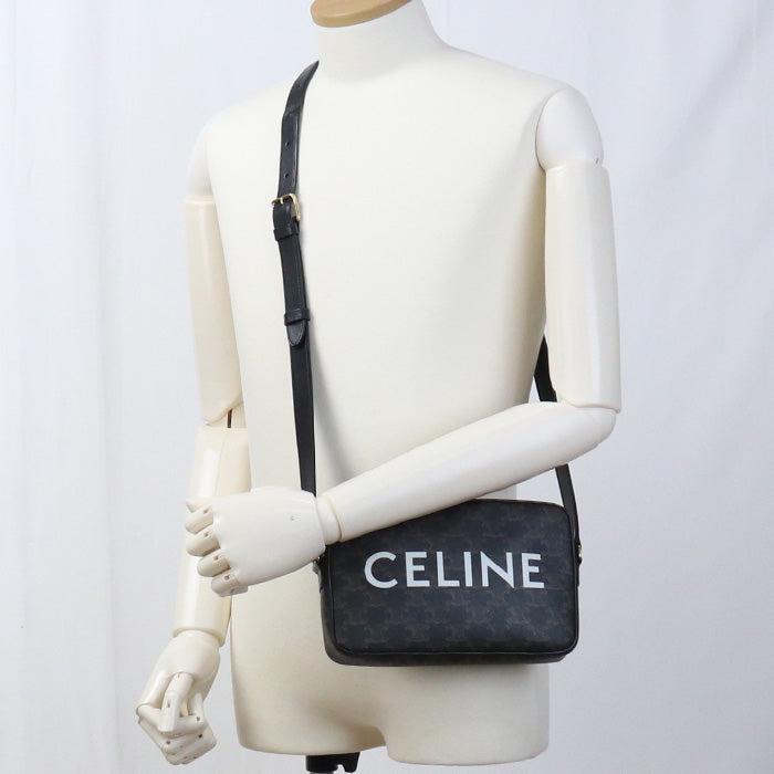 CELINE 19450 2CIM 38OG Shoulde Bag Triomphe Medium messenger bag PVC coated canvas black mens(unisex)