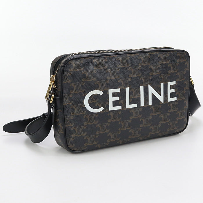 CELINE 19450 2CIM 38OG Shoulde Bag Triomphe Medium messenger bag PVC coated canvas black mens(unisex)