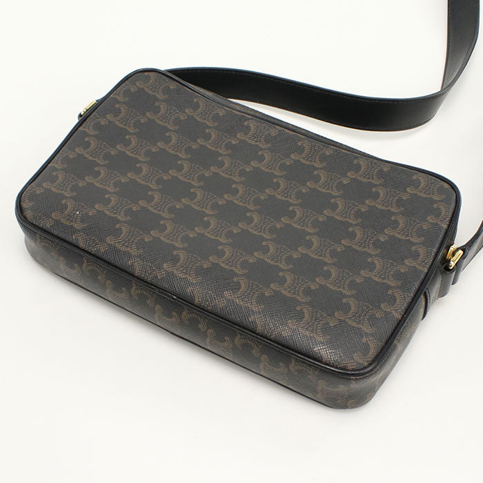 CELINE Medium messenger Triomphe canvas Diagonal shoulder bag PVC black Women
