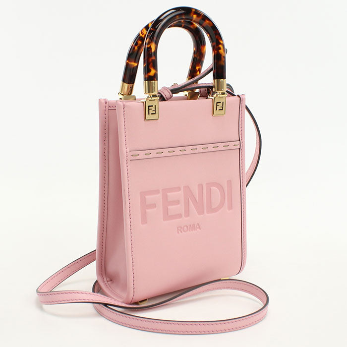 FENDI 8BS051 Tote Bag sunshine shopper mini Bag Shoulder Bag leather,Brexiglass pink Women