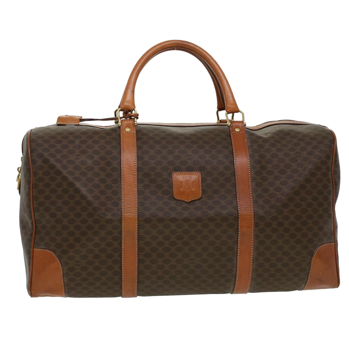 Luxury CELINE Macadam Canvas Boston Bag PVC Leather Brown uy133
