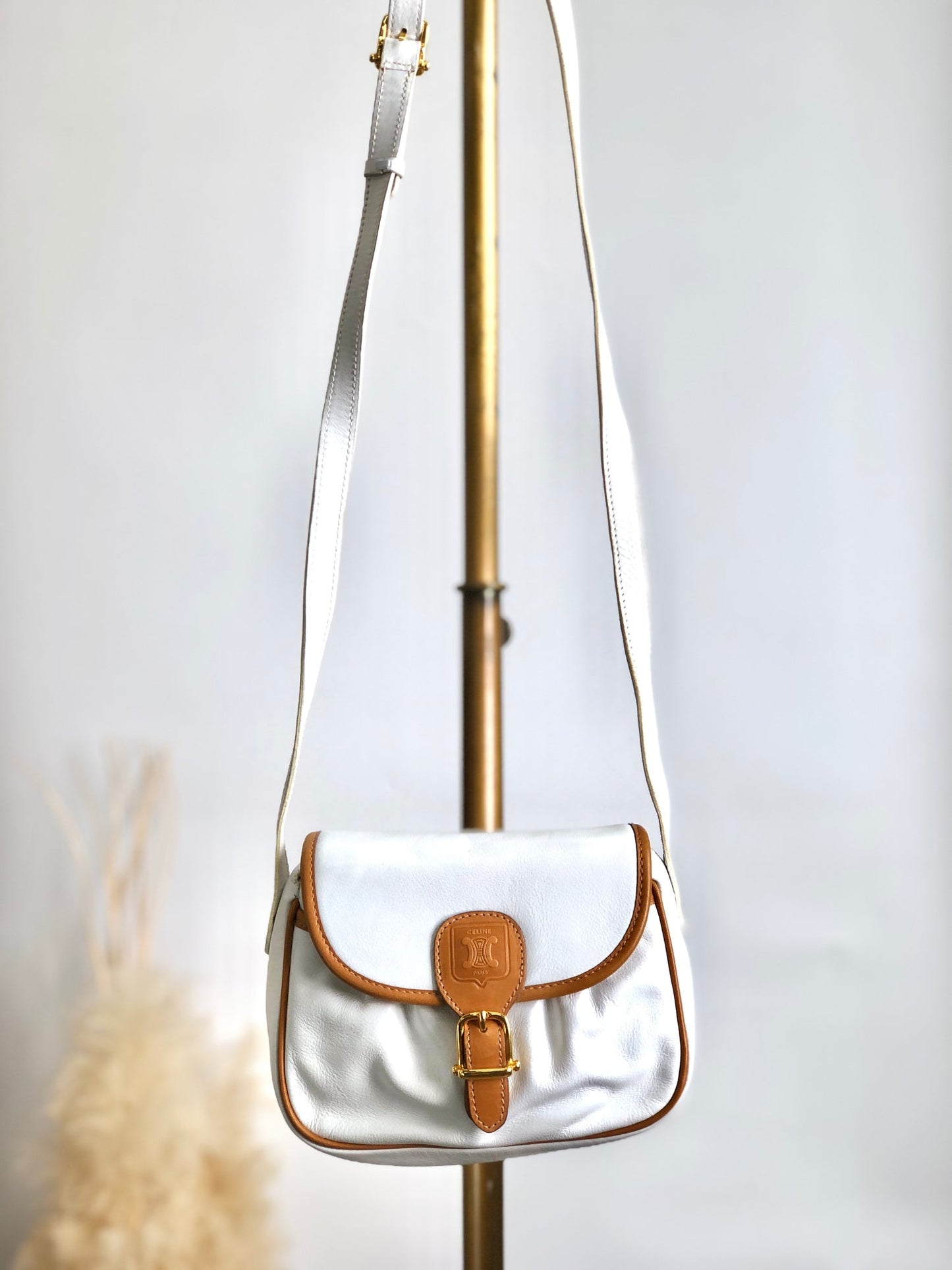 CELINE Front Buckle Shoulder bag White