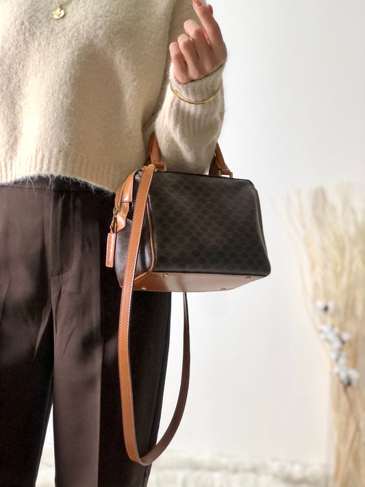 CELINE Macadam Two-way Handbag Shoulder bag Brown abjhud