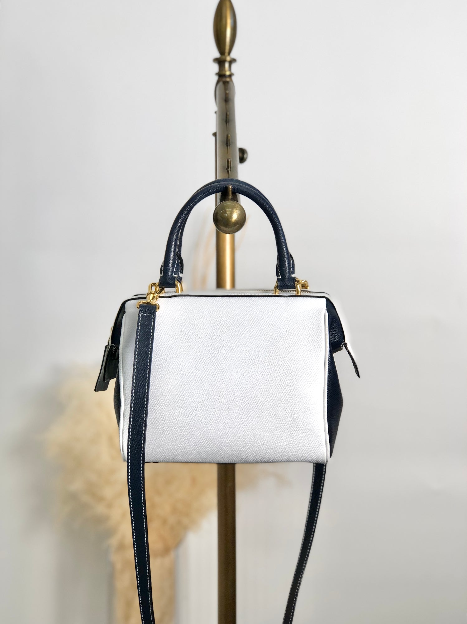 CELINE Two-way Small Boston bag Shoulder bag White×Navy