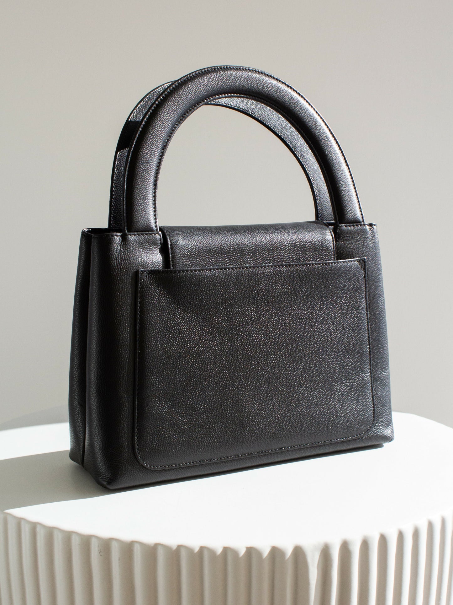 Chanel 1998 Kelly Black Caviar Leather 24K Gold Top Handle Bag
