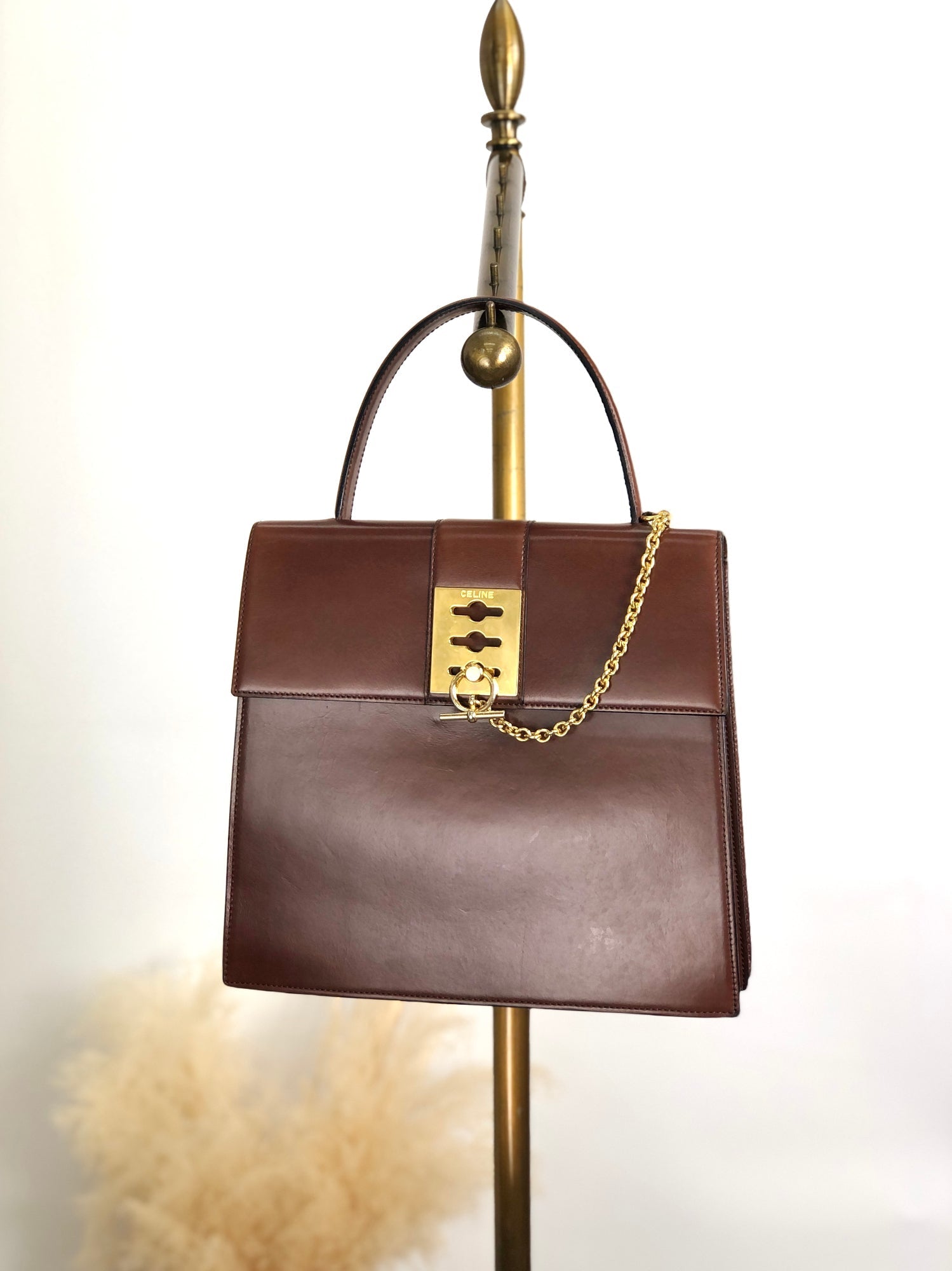 CELINE Gancini Chain Handbag Brown 7ffusp