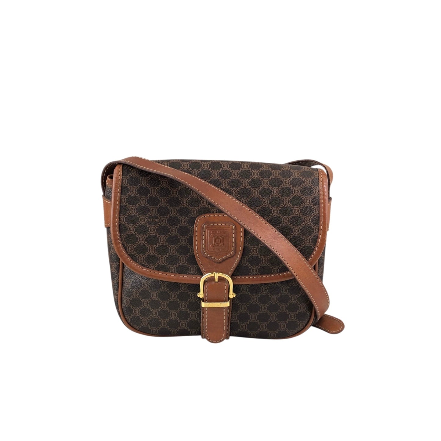 CELINE Front Buckle Shoulder bag Brown v3jfnr