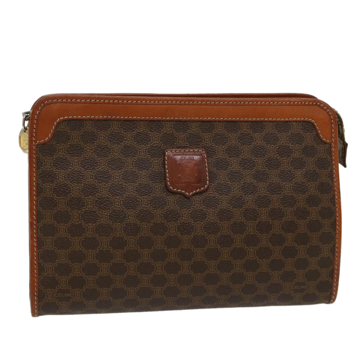 Luxury CELINE Macadam Canvas Clutch Bag PVC Leather Brown yb352