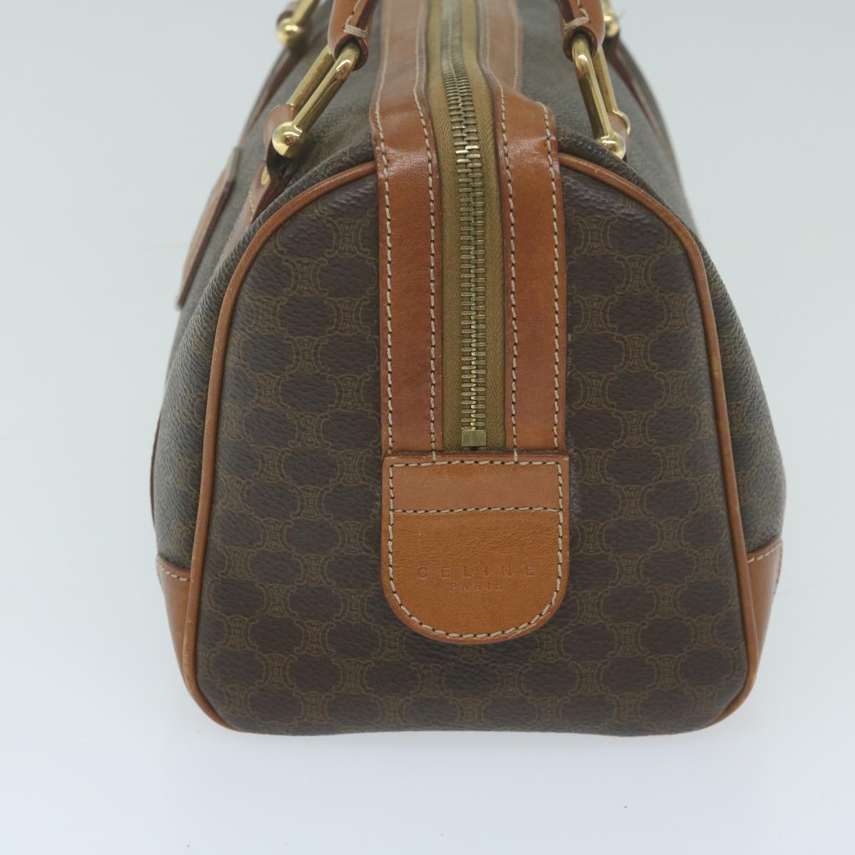 Luxury CELINE Macadam Canvas Boston Bag PVC Leather Brown 10205