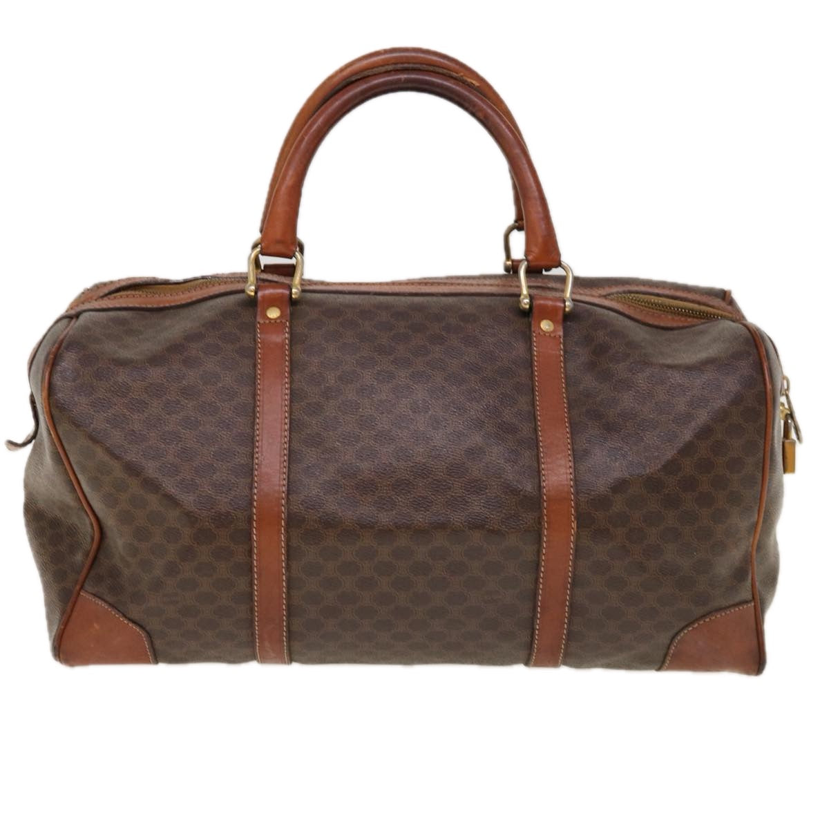 Luxury CELINE Macadam Canvas Boston Bag PVC Brown 10345