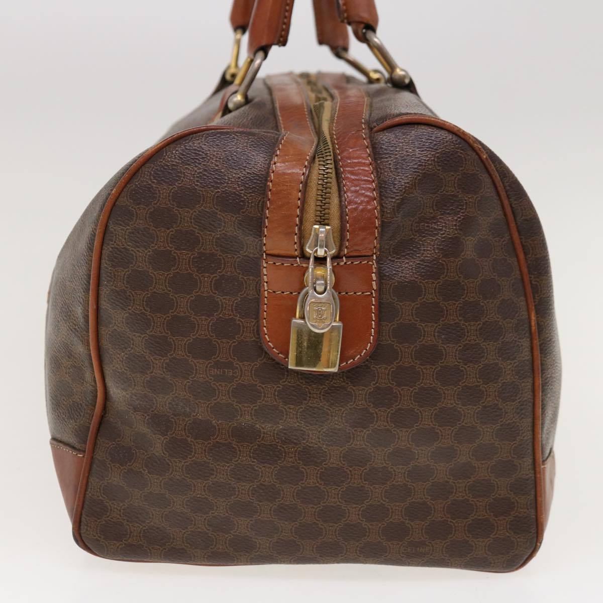 Luxury CELINE Macadam Canvas Boston Bag PVC Brown 10345