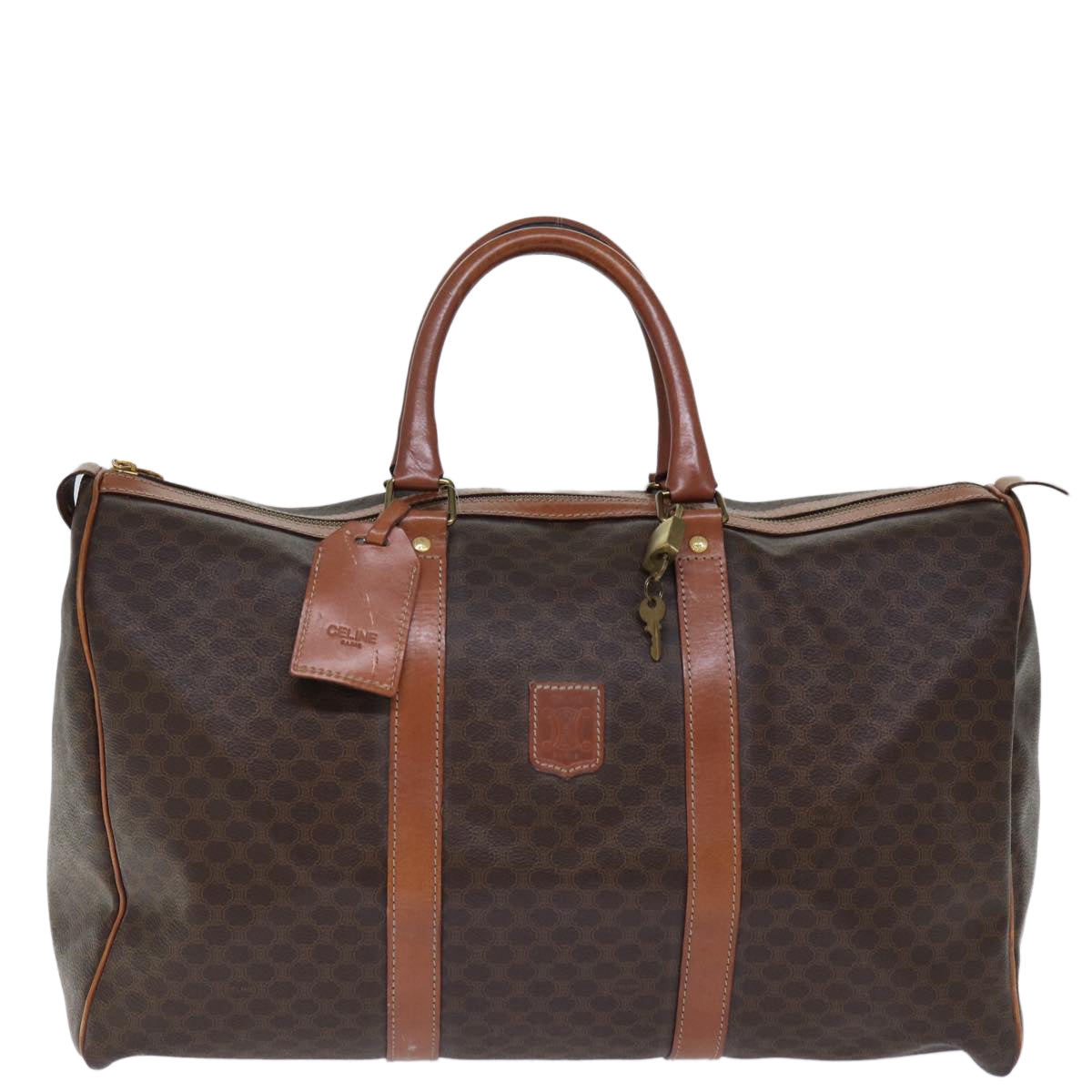 Luxury CELINE Macadam Canvas Boston Bag PVC Brown 12245