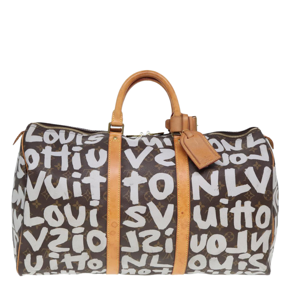 LOUIS VUITTON Monogram Graffiti Keepall 50 Boston Bag White M92197 Auth yk13043